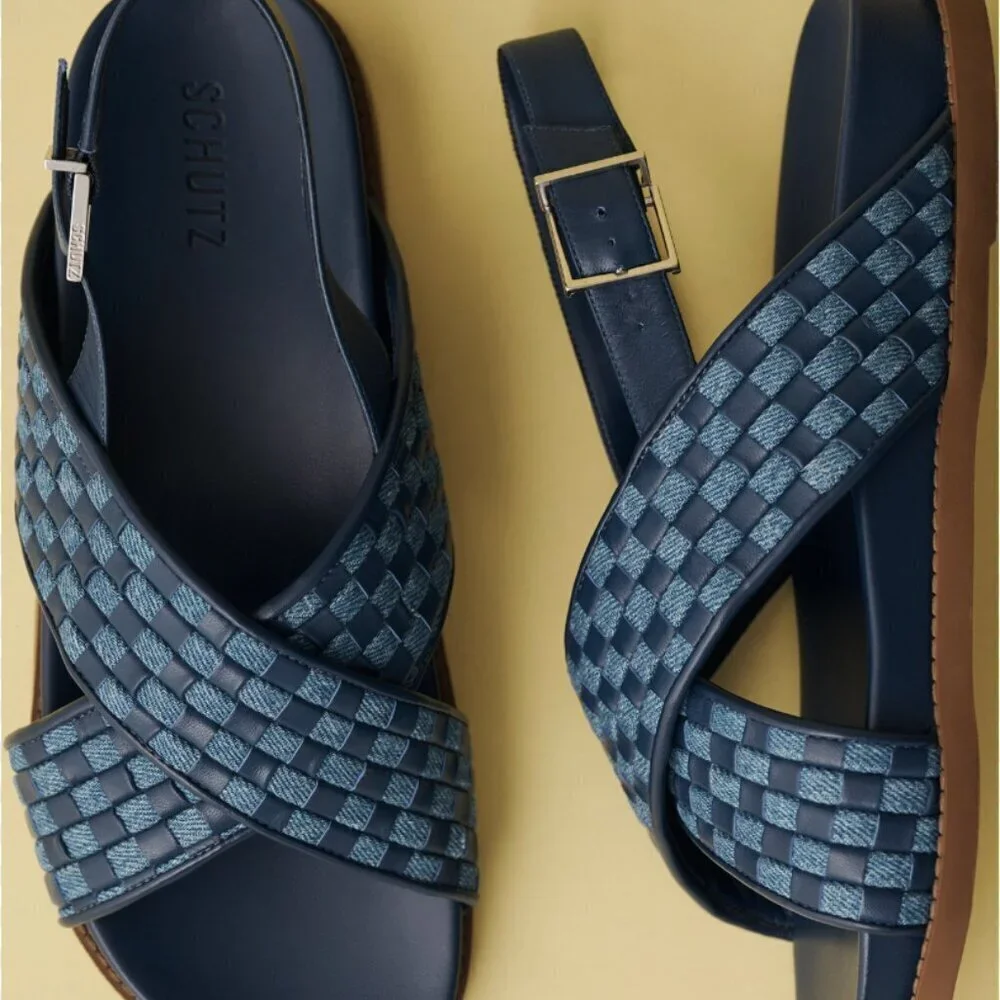 Schutz Ruby Sporty Crisscross Slingback Sandals Denim 9.5